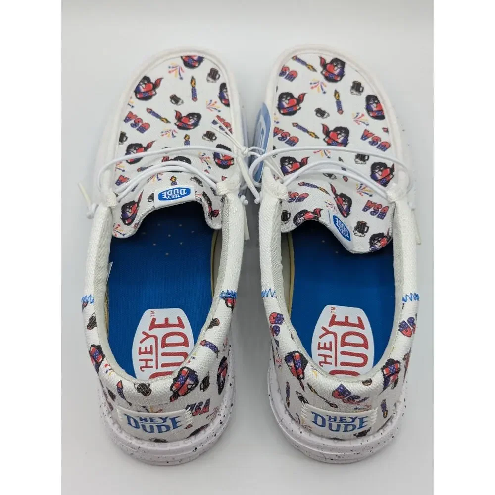 Hey Dude Wally Funk Americana Mens Size 8 USA Party Shoes Slip On July 4 NWT